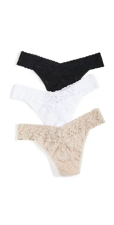 Hanky Panky Signature Lace Original Rise Thong 3 Pack Black/White/Chai One Size | Thumbnail 1