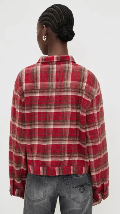 R13 Relaxed Pleated Trucker Jacket Red Plaid | Thumbnail 3 R13 Relaxed Pleated Trucker Jacket Red Plaid | Thumbnail 3