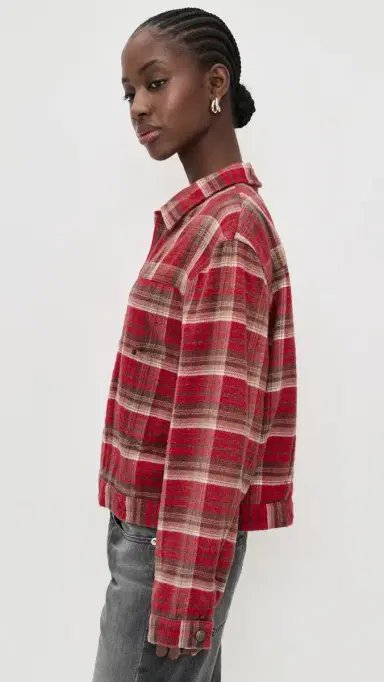 R13 Relaxed Pleated Trucker Jacket Red Plaid | Thumbnail 4 R13 Relaxed Pleated Trucker Jacket Red Plaid | Thumbnail 4