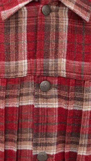 R13 Relaxed Pleated Trucker Jacket Red Plaid | Thumbnail 6 R13 Relaxed Pleated Trucker Jacket Red Plaid | Thumbnail 6