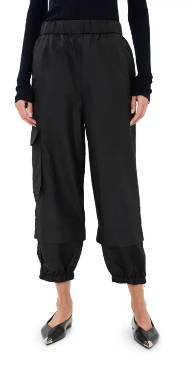 Tibi Crispy Nylon Pull On Joggers Black L | Thumbnail 1