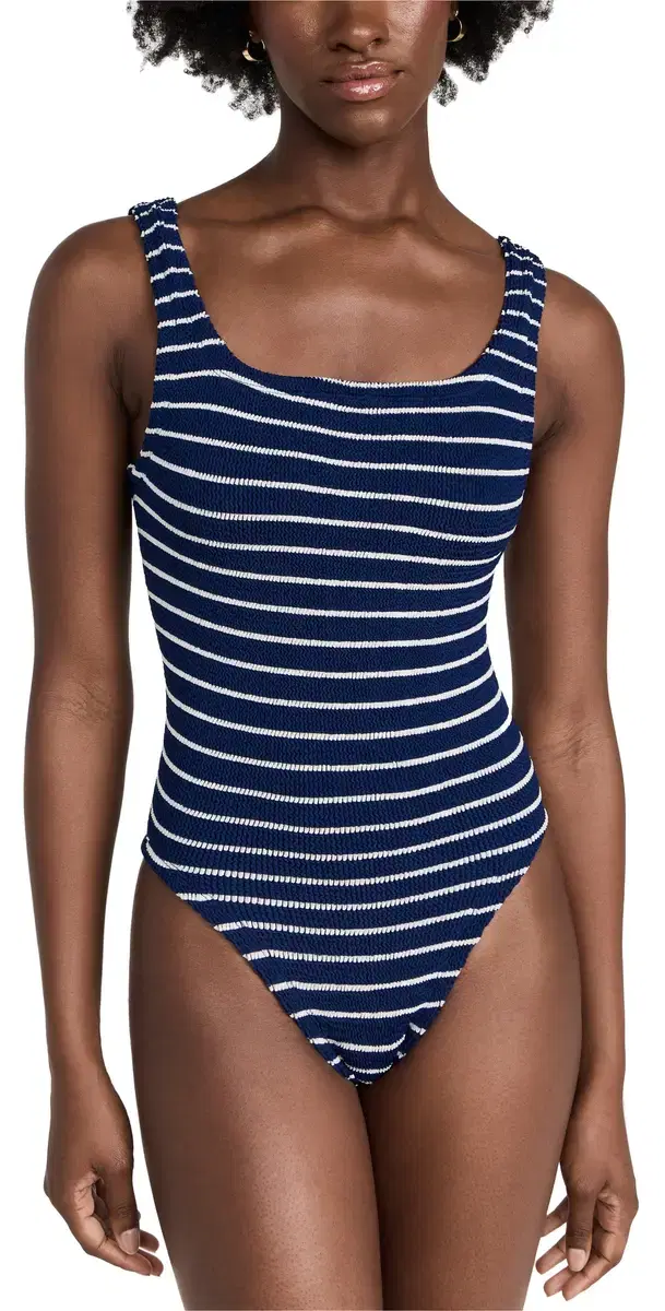 Square Neck Swim One Piece Navy/White One Size