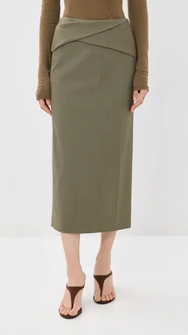 Victoria Beckham Wrap Detail Skirt Sage Melange | Thumbnail 2 Victoria Beckham Wrap Detail Skirt Sage Melange | Thumbnail 2