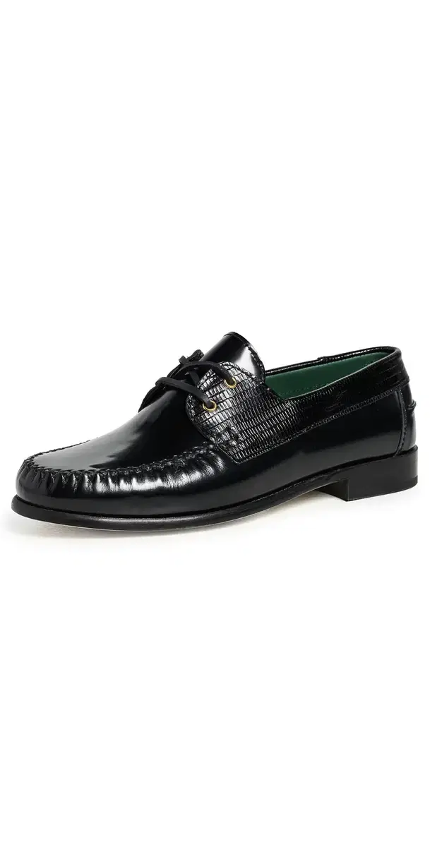 Vinny's Millo Two-Tone Lace Up Boat Shoes Black Pollido