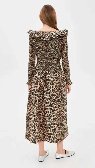 Damson Madder Harper Shirred Midi Dress Leopard | Thumbnail 3