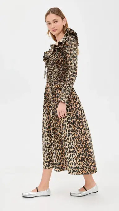 Damson Madder Harper Shirred Midi Dress Leopard | Thumbnail 4