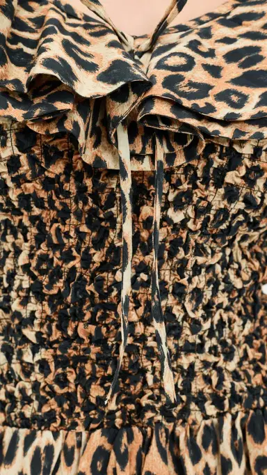 Damson Madder Harper Shirred Midi Dress Leopard | Thumbnail 6