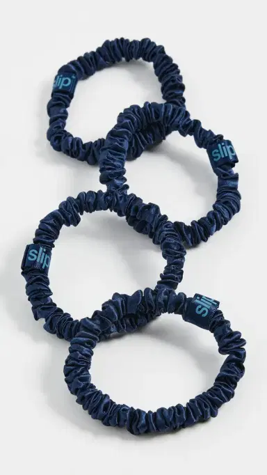 Slip Skinny Silk Scrunchies Set of 4 Navy One Size | Thumbnail 2