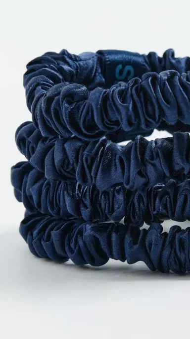 Slip Skinny Silk Scrunchies Set of 4 Navy One Size | Thumbnail 4
