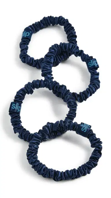 Slip Skinny Silk Scrunchies Set of 4 Navy One Size | Thumbnail 6
