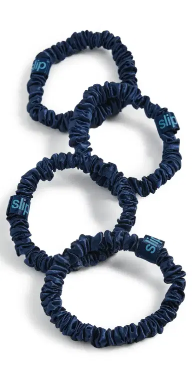 Slip Skinny Silk Scrunchies Set of 4 Navy One Size | Thumbnail 1