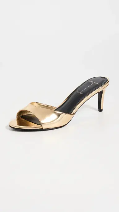 Black Suede Studio Freddie Sandals 65mm Gold Metallic Leather | Thumbnail 2