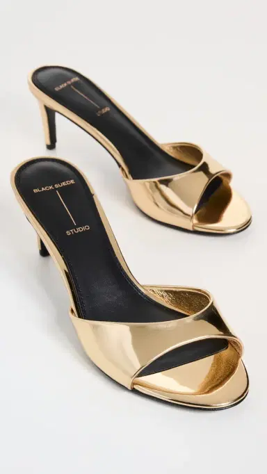 Black Suede Studio Freddie Sandals 65mm Gold Metallic Leather | Thumbnail 5
