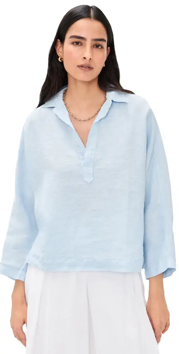 Frank & Eileen Popover Collared Shirt French Blue inen