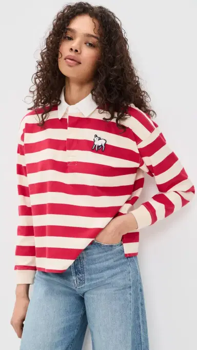 MOTHER The Boxy Match Pullover Tango Red And Cream | Thumbnail 2