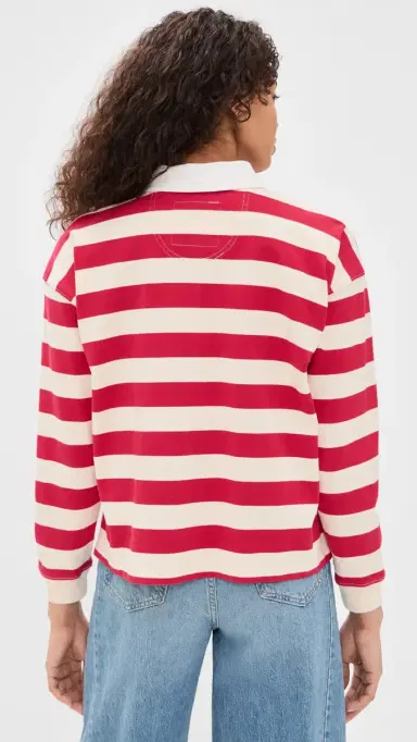 MOTHER The Boxy Match Pullover Tango Red And Cream | Thumbnail 3
