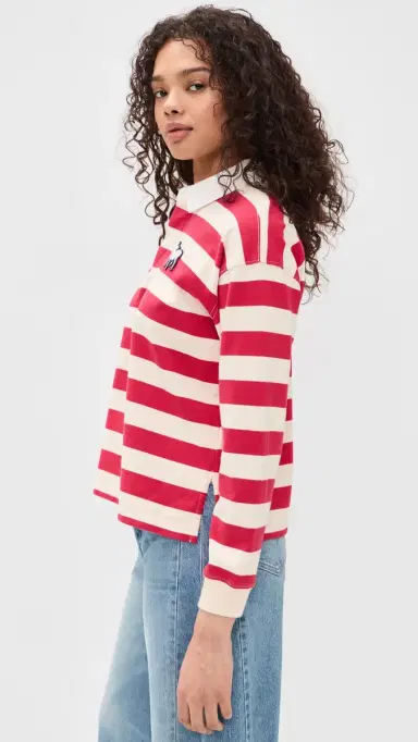 MOTHER The Boxy Match Pullover Tango Red And Cream | Thumbnail 4