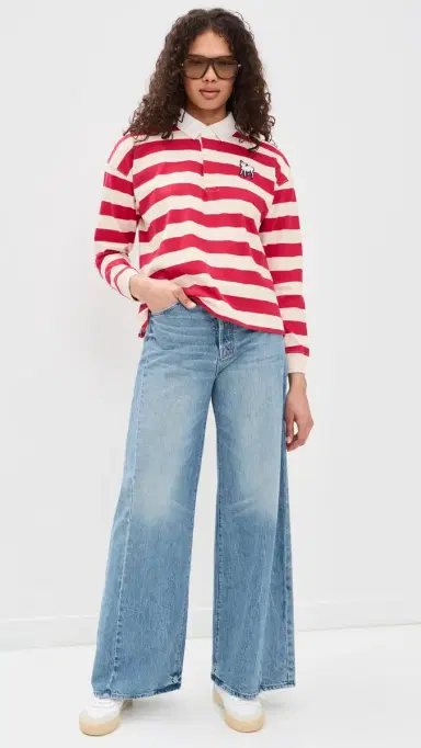 MOTHER The Boxy Match Pullover Tango Red And Cream | Thumbnail 5