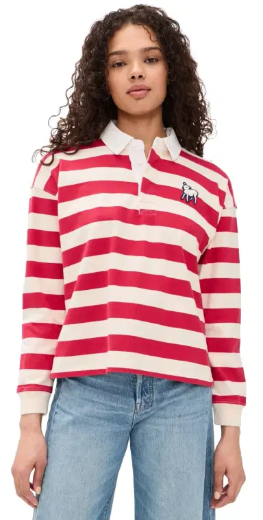 MOTHER The Boxy Match Pullover Tango Red And Cream | Thumbnail 1