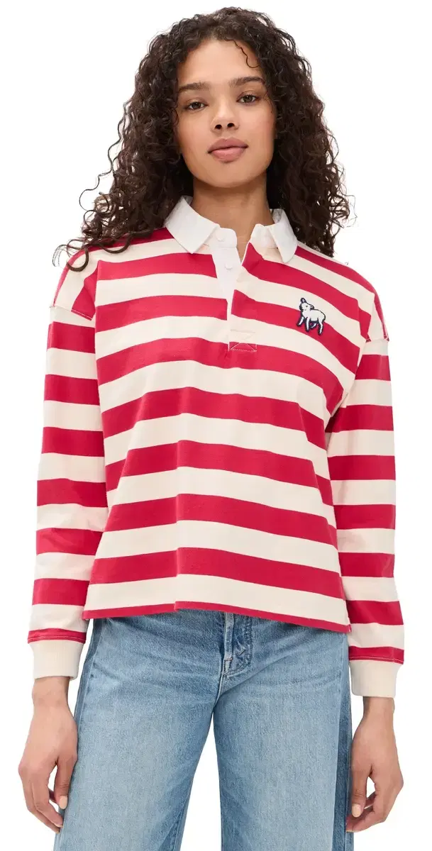 MOTHER The Boxy atch Pullover Tango Red And Cream