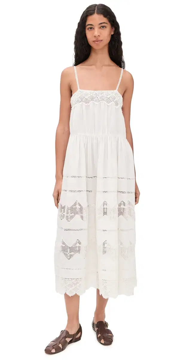 The Great. The Rosette Crochet Dress Cream