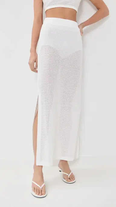 SIMKHAI Nicky Midi Coverup Skirt White | Thumbnail 2