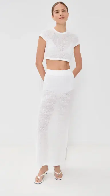 SIMKHAI Nicky Midi Coverup Skirt White | Thumbnail 5