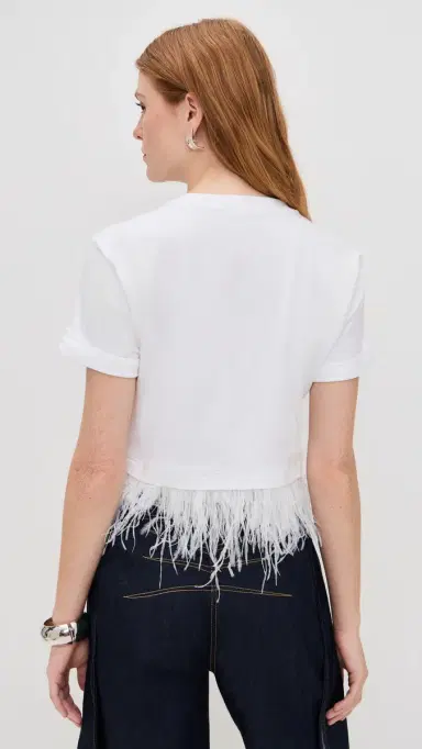 Cinq à Sept Short Sleeve Cropped Feather Tee | Thumbnail 3 Cinq à Sept Short Sleeve Cropped Feather Tee | Thumbnail 3