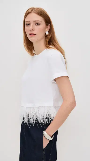 Cinq à Sept Short Sleeve Cropped Feather Tee | Thumbnail 4 Cinq à Sept Short Sleeve Cropped Feather Tee | Thumbnail 4