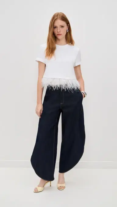 Cinq à Sept Short Sleeve Cropped Feather Tee | Thumbnail 5 Cinq à Sept Short Sleeve Cropped Feather Tee | Thumbnail 5