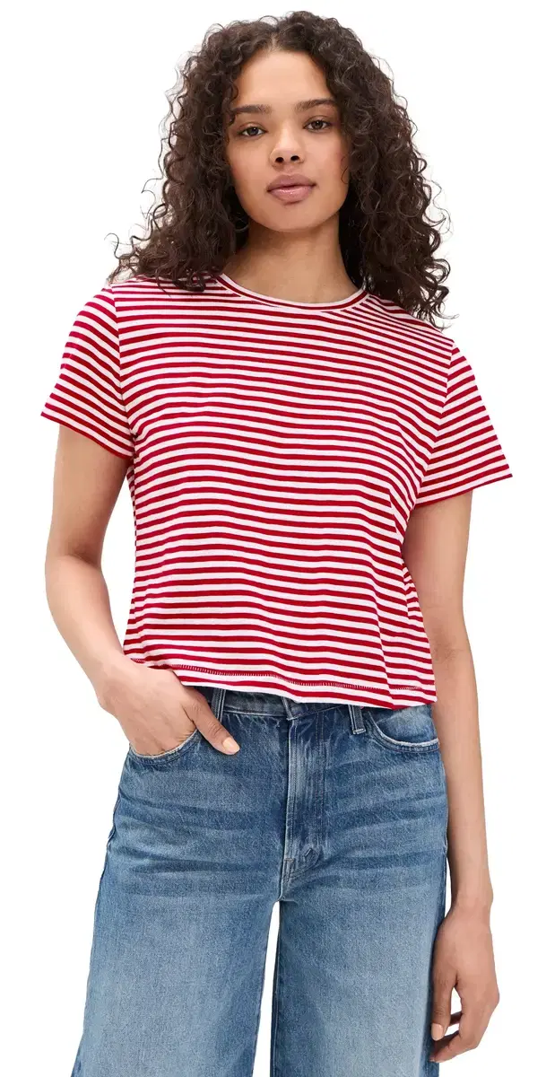 The Boxy Crop Tee in Soft Slub Festival Red