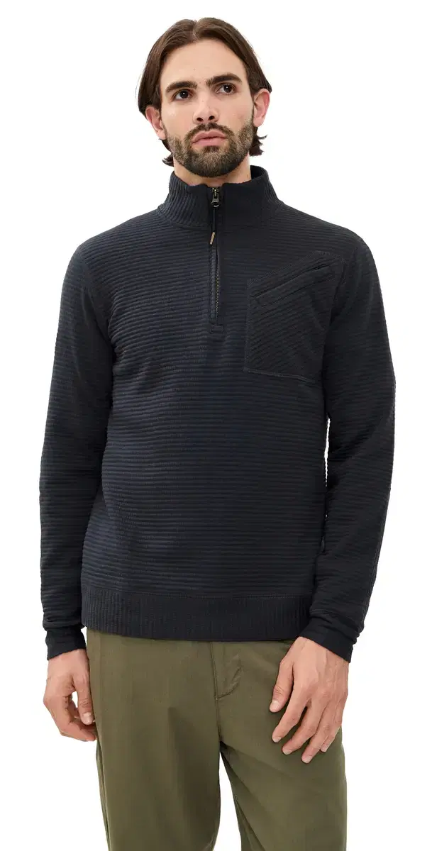 Billy Reid Quilted Half Zip Sweatshirt Dark Navy