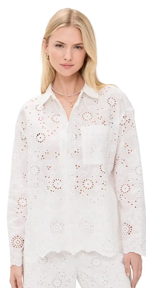Splendid x @Cellajaneblog Eyelet Button Down White