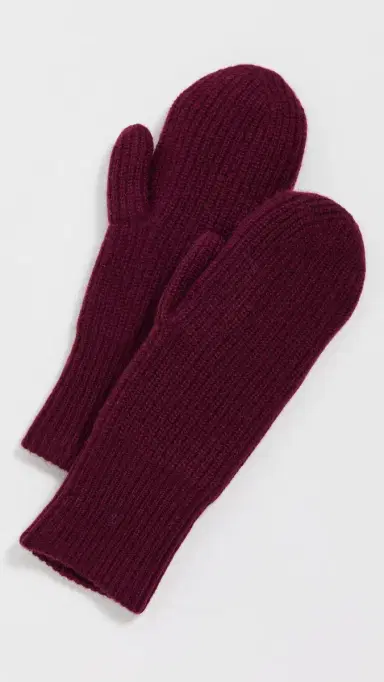 White + Warren Cashmere Ribbed Mittens Sangria One Size | Thumbnail 2