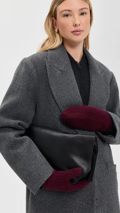 White + Warren Cashmere Ribbed Mittens Sangria One Size | Thumbnail 3