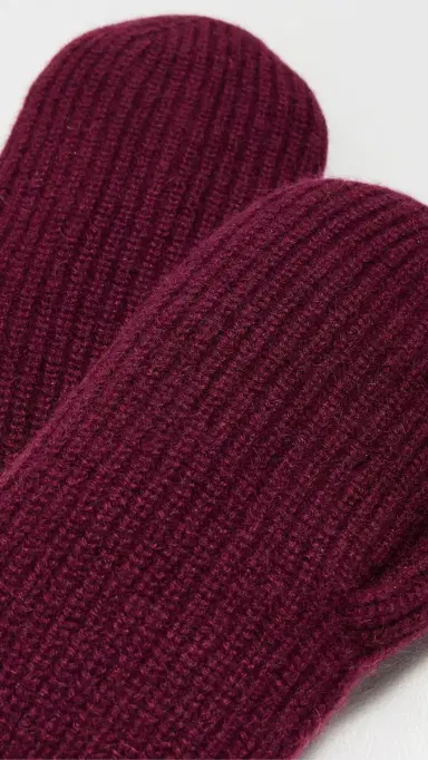 White + Warren Cashmere Ribbed Mittens Sangria One Size | Thumbnail 4