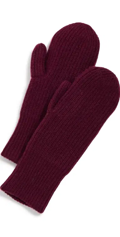 White + Warren Cashmere Ribbed Mittens Sangria One Size | Thumbnail 1