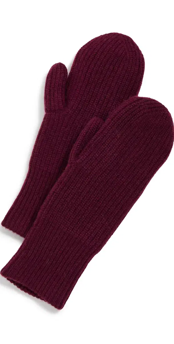 White & Warren Cashmere Ribbed Mittens Sangria One Size