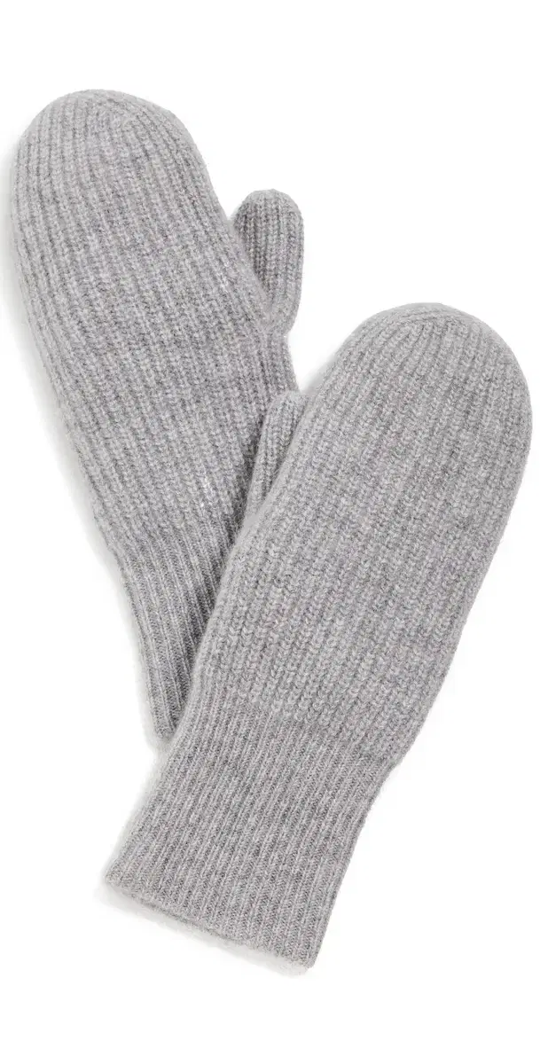 White & Warren Cashmere Ribbed Mittens Grey Heather One Size
