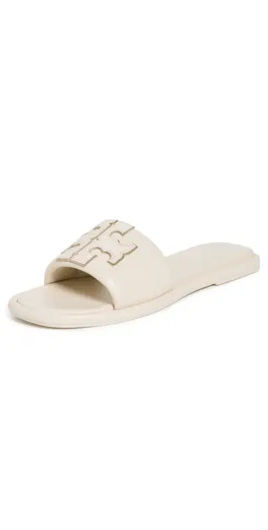Tory Burch Double T Sport Slides Light Cream / Gold 6 | Thumbnail 1