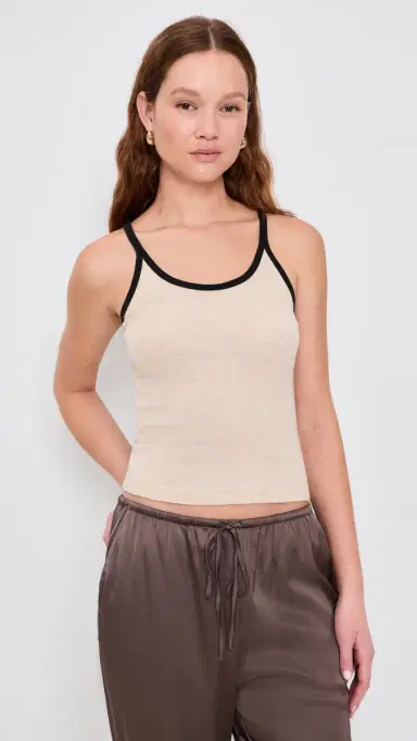 Enza Costa Cotton Classic Ringer Scoop Tank Wheat/Black | Thumbnail 2 Enza Costa Cotton Classic Ringer Scoop Tank Wheat/Black | Thumbnail 2