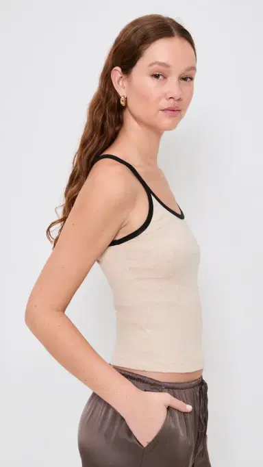 Enza Costa Cotton Classic Ringer Scoop Tank Wheat/Black | Thumbnail 4 Enza Costa Cotton Classic Ringer Scoop Tank Wheat/Black | Thumbnail 4