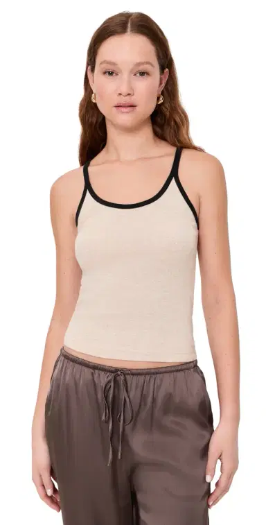Enza Costa Cotton Classic Ringer Scoop Tank Wheat/Black | Thumbnail 1 Enza Costa Cotton Classic Ringer Scoop Tank Wheat/Black | Thumbnail 1