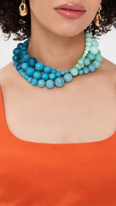 Lele Sadoughi Riviera Diana Triple Row Necklace Seafoam Spray One Size | Thumbnail 3
