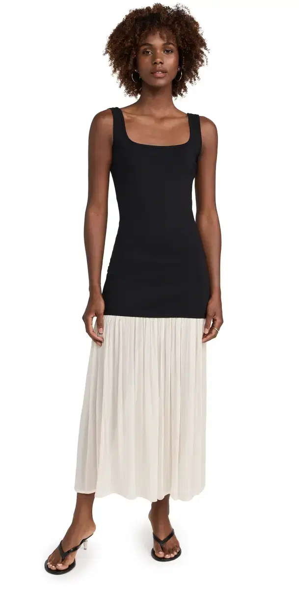 Gia Chiffon Hem Tank Dress Black/White
