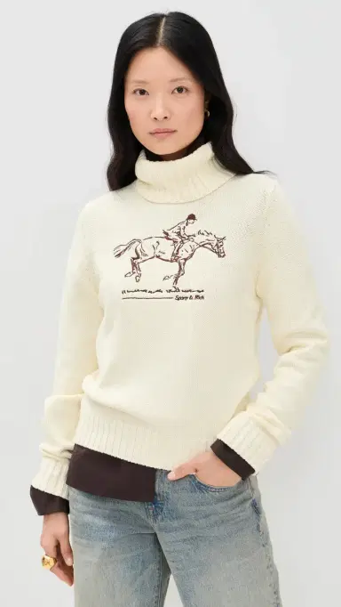 Sporty & Rich Horse Knitted Turtleneck Ecru | Thumbnail 2