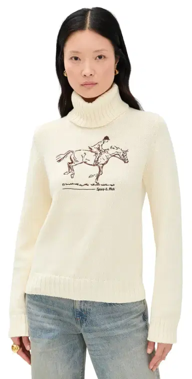 Sporty & Rich Horse Knitted Turtleneck Ecru | Thumbnail 1