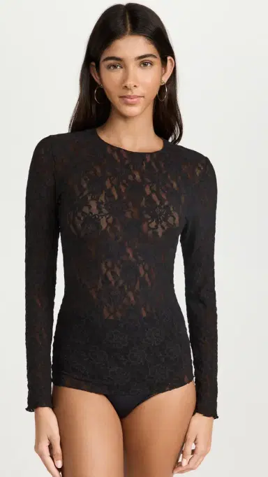 Hanky Panky Signature Lace Unlined Long Sleeve Top Black L | Thumbnail 2 Hanky Panky Signature Lace Unlined Long Sleeve Top Black L | Thumbnail 2