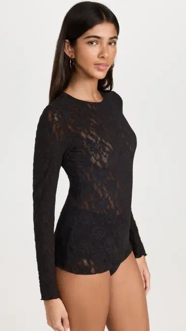 Hanky Panky Signature Lace Unlined Long Sleeve Top Black L | Thumbnail 4 Hanky Panky Signature Lace Unlined Long Sleeve Top Black L | Thumbnail 4