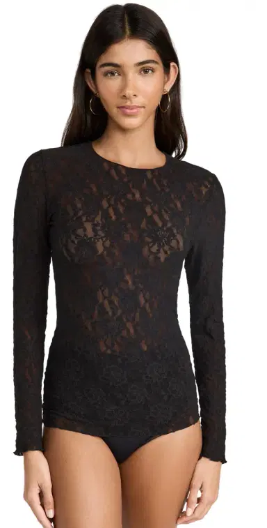 Hanky Panky Signature Lace Unlined Long Sleeve Top Black L | Thumbnail 1 Hanky Panky Signature Lace Unlined Long Sleeve Top Black L | Thumbnail 1